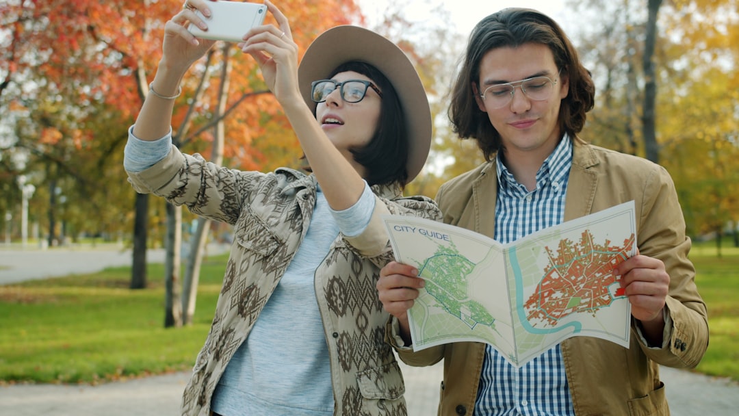Couple reviewing travel plans together